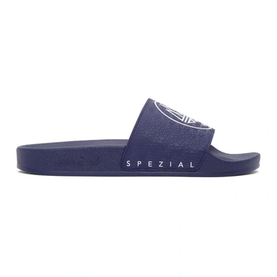 Shop Adidas Originals Navy Adilette Spzl Slides In Dark Blue/