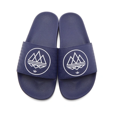 Shop Adidas Originals Navy Adilette Spzl Slides In Dark Blue/