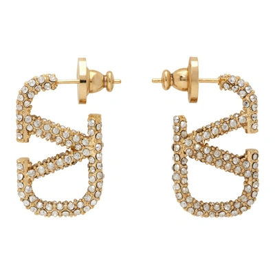 Shop Valentino Gold  Garavani Crystal Vlogo Earrings In Mh5 Gl18/cr