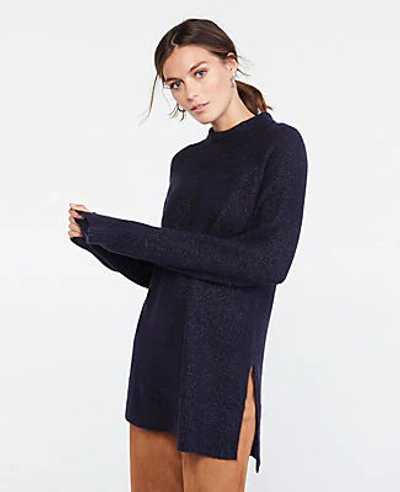 Shop Ann Taylor Shimmer Mock Neck Tunic Sweater In Night Sky