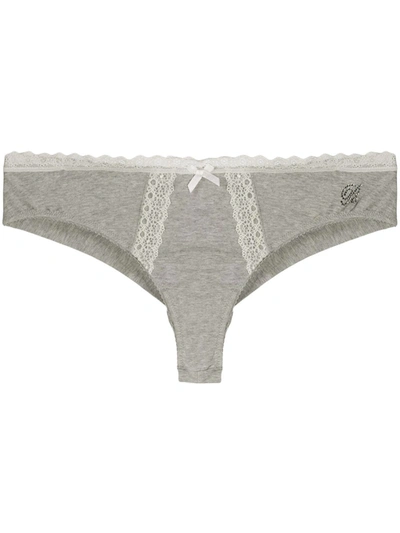 Shop Blumarine Lace-embroidered Thong In Grey