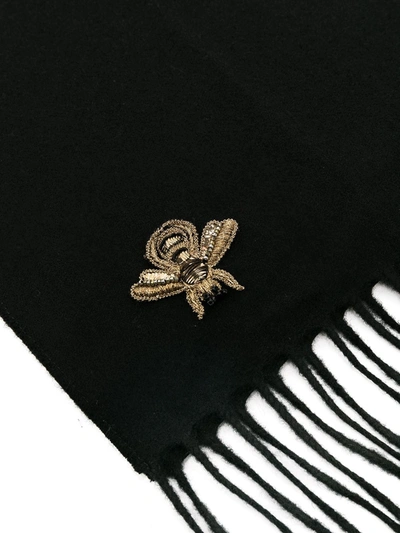 Shop Gucci Bee-motif Fringed Scarf In Black