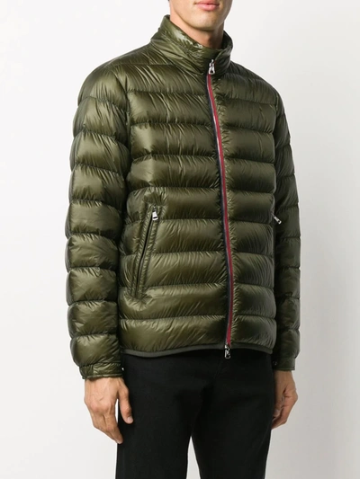 Shop Moncler Tricolour-trim Padded Jacket In Green