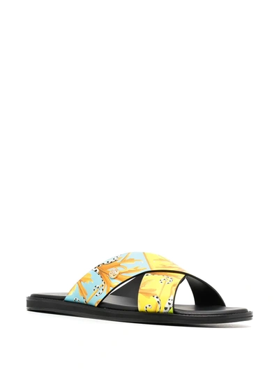 Shop Versace Crisscross Slip-on Sandals In Yellow