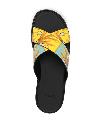 Shop Versace Crisscross Slip-on Sandals In Yellow