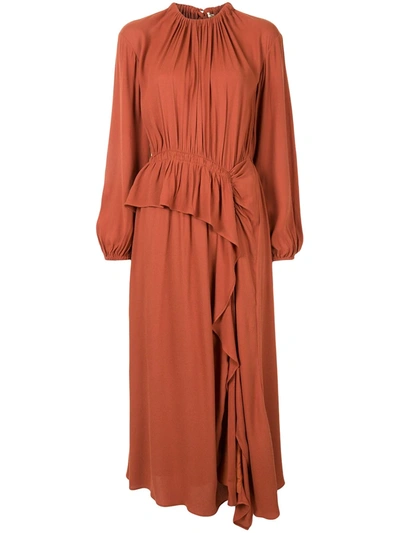 Shop Ulla Johnson Odette Asymmetric Midi Dress In Orange