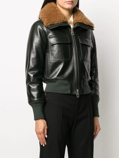 Shop Chloé Shearling-collar Leather Jacket In Green