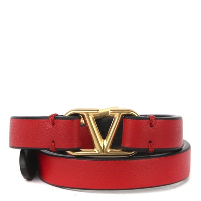 Shop Valentino Vlogo Double Bracelet In Leather In Red