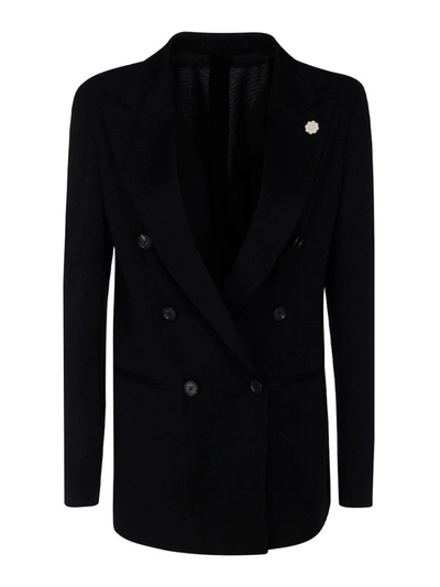 Shop Lardini Wool Blend Blazer In Black