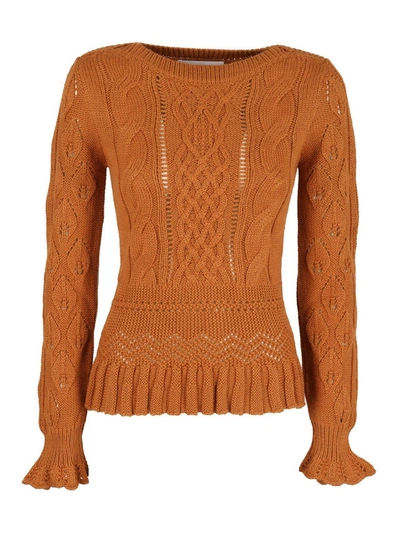 Shop See By Chloé Pointelle-knit Sweater In Camel Color