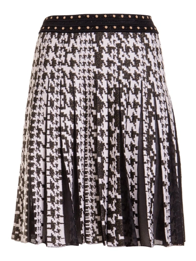 Shop Roberto Cavalli Houndstooth Knitted Skirt In Black