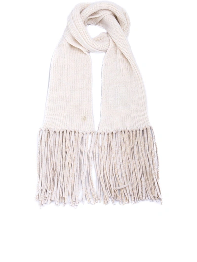 Shop Blumarine Fringed Lurex-knit Scarf In White