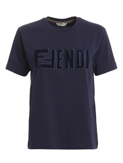 Shop Fendi Corduroy Logo Patch T-shirt In Blue