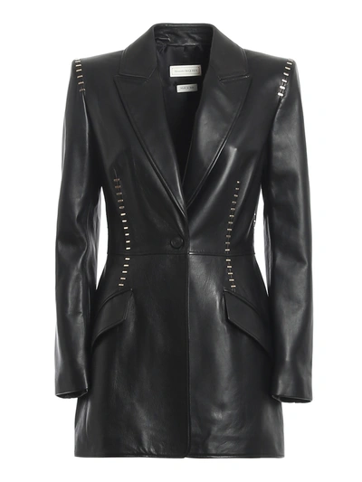 Shop Alexander Mcqueen Metal Detail Leather Jacket In Black