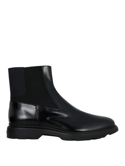 Shop Hogan Leather Chelsea Boots In Black