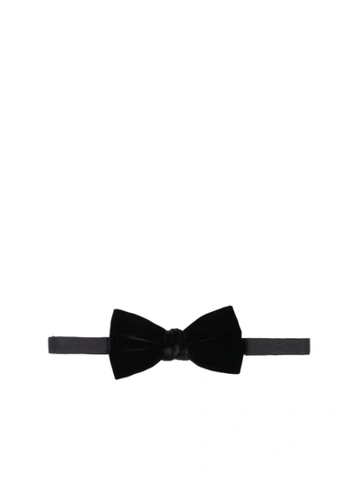 Shop Saint Laurent Velvet Bow Tie In Black