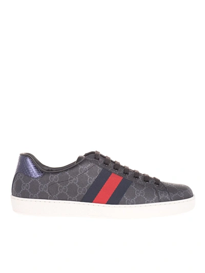 Shop Gucci Ace Gg Supreme Sneakers In Black And Grey