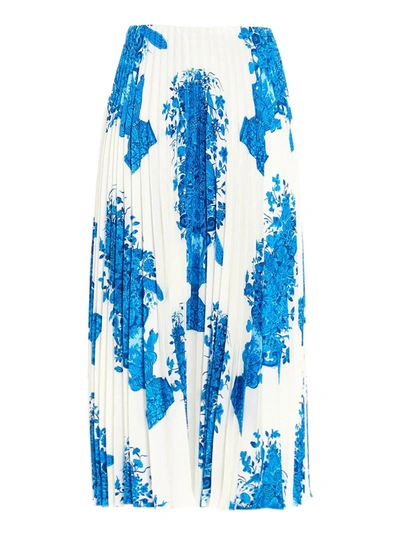 Shop Valentino Blue Print Pleated Skirt In White