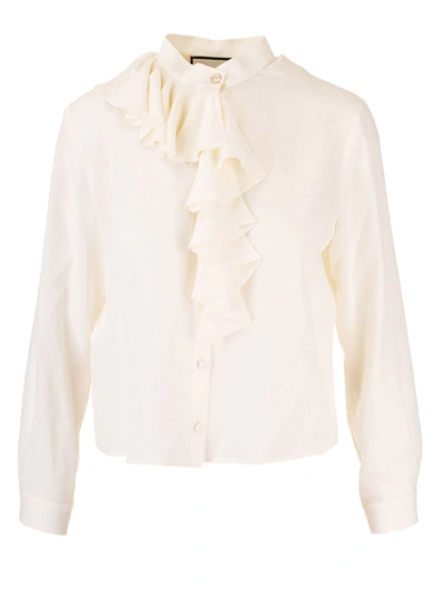 Shop Gucci Jabot Shirt In Ivory Color In White
