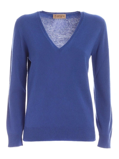 Shop Kangra Cashmere Cashmere And Virgin Wool V Neck Jumper In Blue