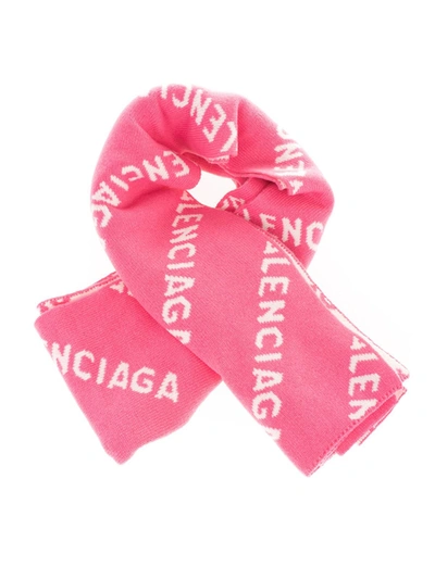 Shop Balenciaga Allover Logo Scarve In Pink