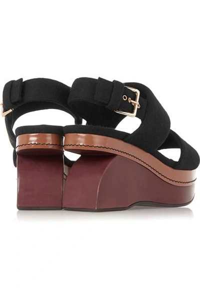 Shop Marni Color-block Felt Wedge Sandals In Black
