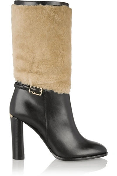 Burberry Woman London Shearling-paneled Leather Boots Black