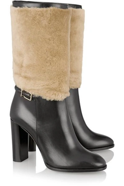 Shop Burberry Shearling-paneled Leather Boots In Black