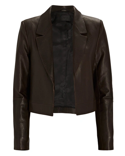 Shop Rta Wynn Cropped Leather Blazer In Brown