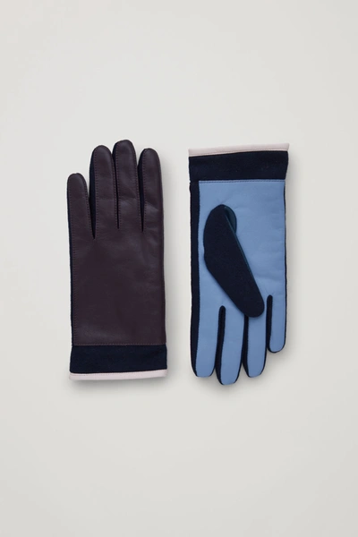 Shop Cos Colour-block Leather Gloves In Blue