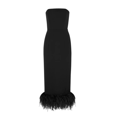 Shop 16arlington Minelli Feather-trimmed Midi Dress In Black