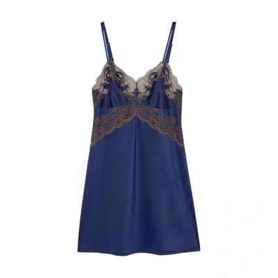 Shop Wacoal Lace Affair Navy Jersey Chemise In Blue