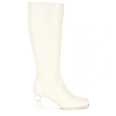 Shop Jacquemus Les Bottes Cavaou 65 Off-white Leather Knee-high Boots