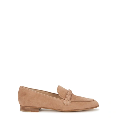 Shop Gianvito Rossi Dusky Pink Suede Loafers In Tan