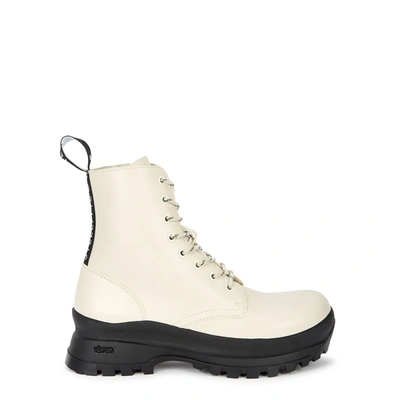 Shop Stella Mccartney Trace Off-white Faux Leather Ankle Boots In Ivory