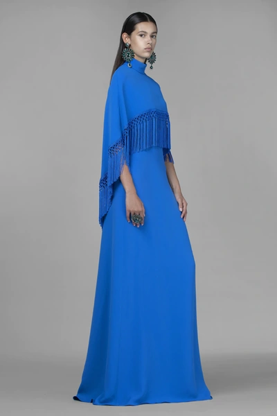 Shop Andrew Gn Fringed Cape Crepe Gown