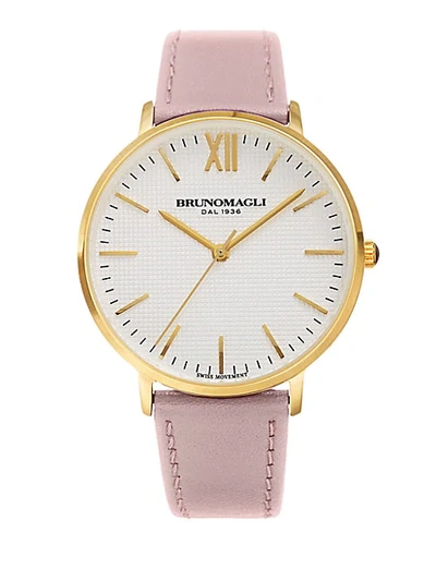 Shop Bruno Magli Roma Swiss Quartz Leather Strap Analog Watch In Pink