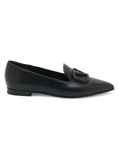 Shop Valentino Vlogo Point-toe Leather Loafers In Selleria