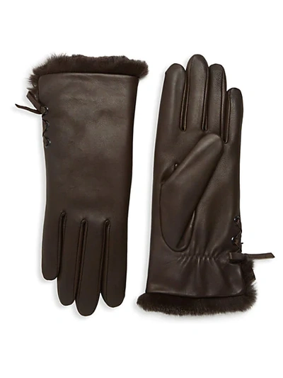 Shop Agnelle Aliette Rabbit Fur-lined Leather Gloves In Chocolate