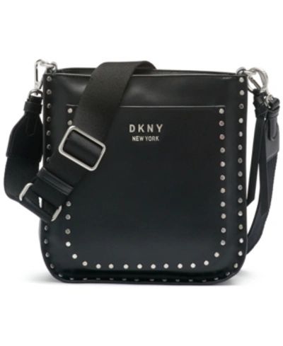 Shop Dkny Pauline Leather Messenger In Black/silver