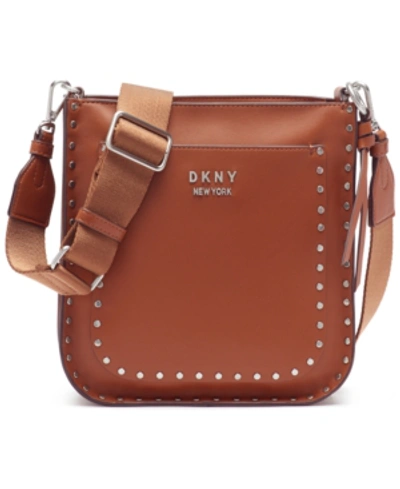 Shop Dkny Pauline Leather Messenger In Caramel