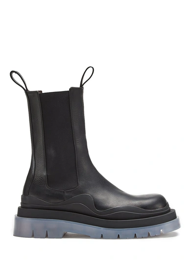 Bottega Veneta Tire Rubber-trimmed Leather Chelsea Boots In Black
