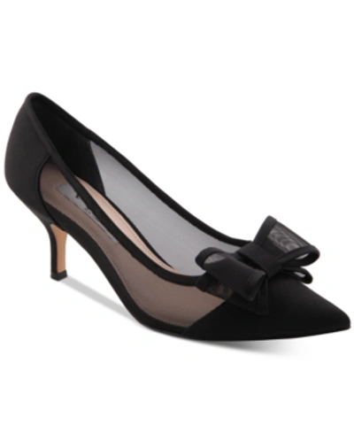 Shop Nina Bianca Mesh Bow Kitten Heel Pumps Women's Shoes In Black
