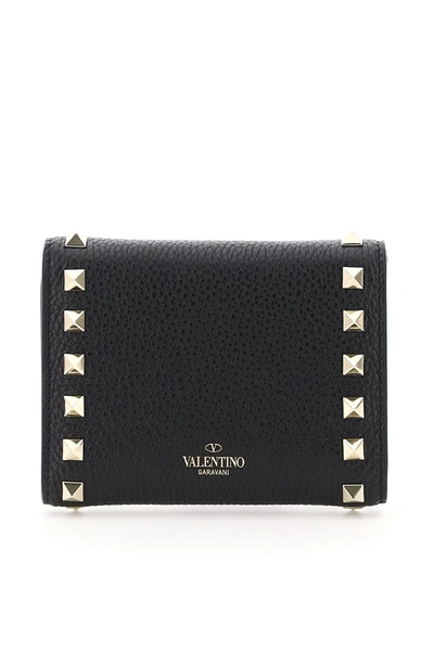 Shop Valentino Garavani Rockstud Tri-fold French Wallet In Nero