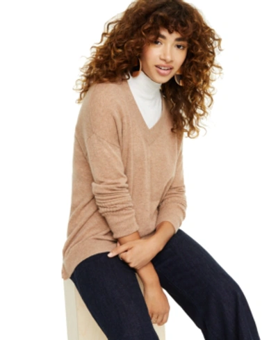 Shop Charter Club Cashmere Oversized V-neck Sweater, Created For Macy's In Heather Camel