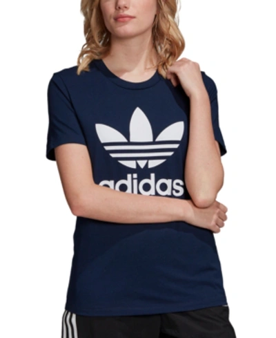 Shop Adidas Originals Women's Adicolor Trefoil T-shirt In Navy