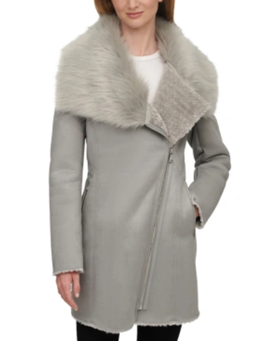 Calvin Klein Women's Asymmetrical Faux-suede Coat In Grey | ModeSens