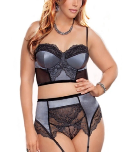 Shop Icollection Women's Plus Size Bustier, Garter & Panty 3pc Lingerie Set In Dark Gray