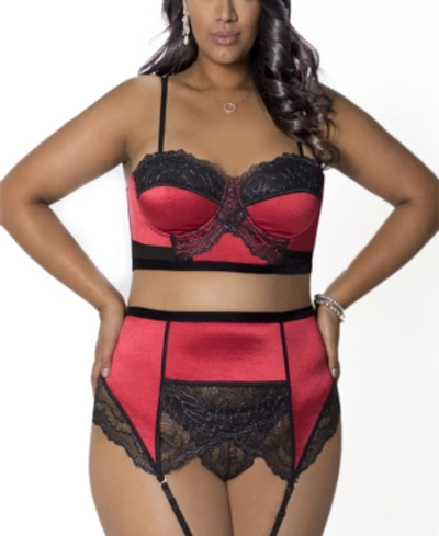 Shop Icollection Women's Plus Size Bustier, Garter & Panty 3pc Lingerie Set In Red