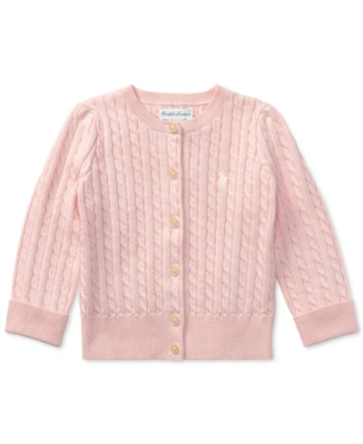 Shop Polo Ralph Lauren Baby Girls Cable-knit Cotton Cardigan In French Pink